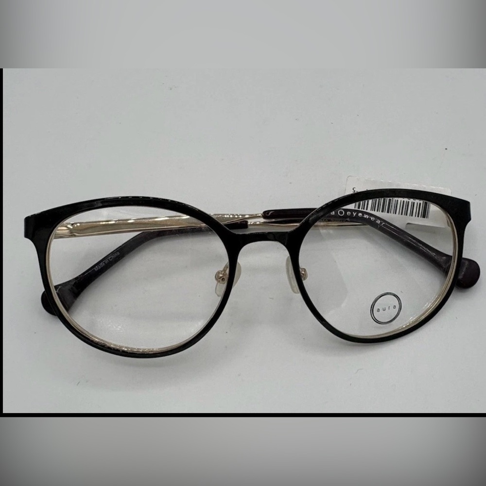 Aura Eyewear NWT Melrose Designer Frames Burgundy Gold  Arms Clear Demo Glass